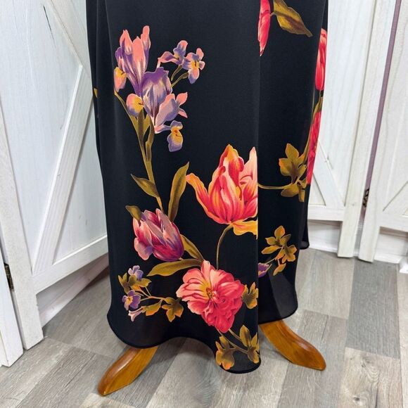 Vintage 90s Positive Attitude Floral Maxi Slip Dress Black Medium Glam Grunge - Picture 6 of 11